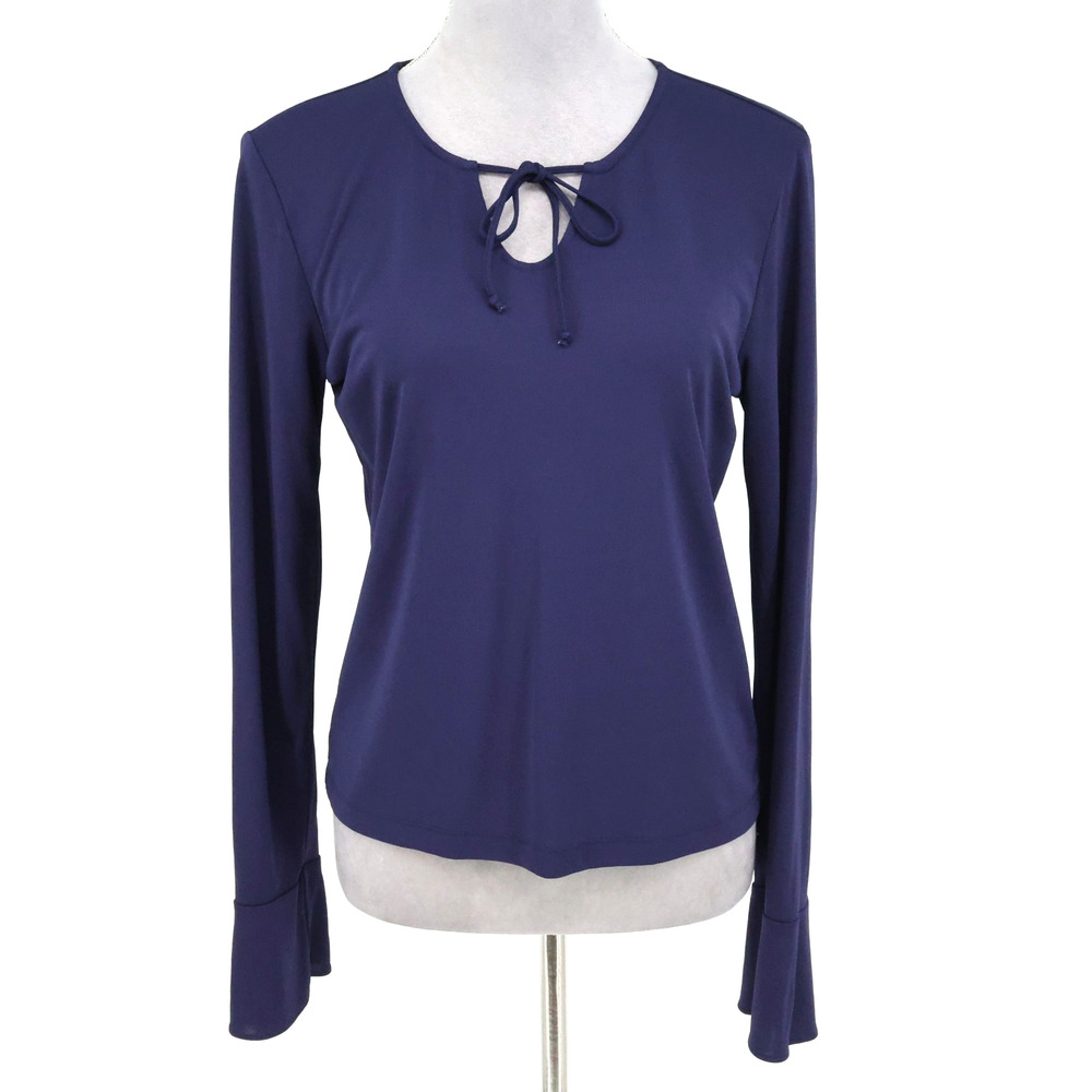 Banana Republic Top Womens Large Purple Stretch Knit Bell Sleeve Blouse Vintage